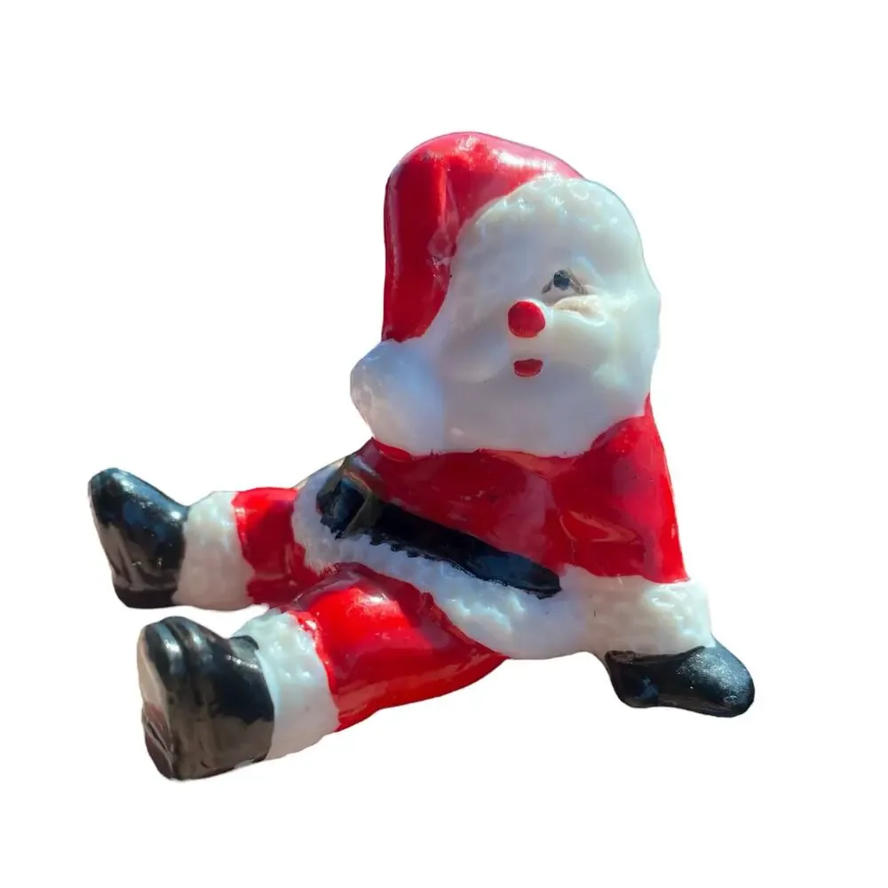 Vintage Hard Plastic Santa Sitting Christmas Ornament Made in Hong Kong 2.5